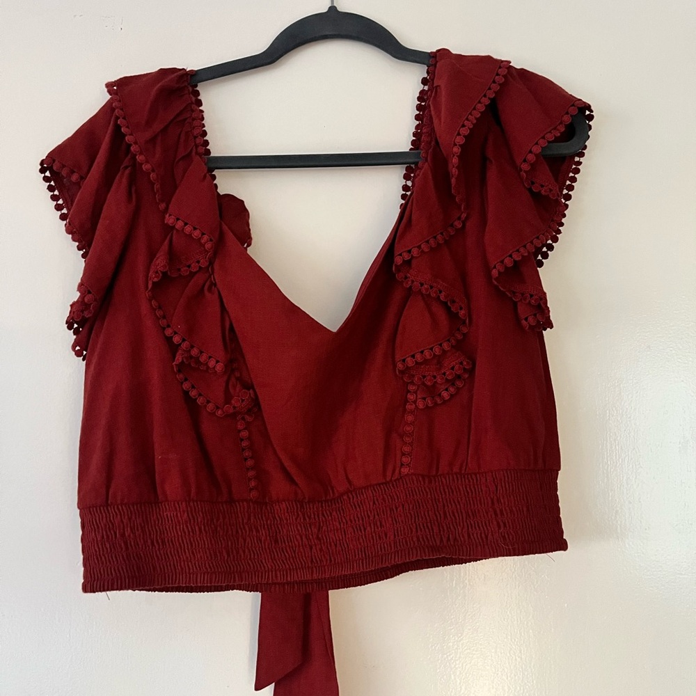 Express Red Sleeveless Ruffled Crop Blouse